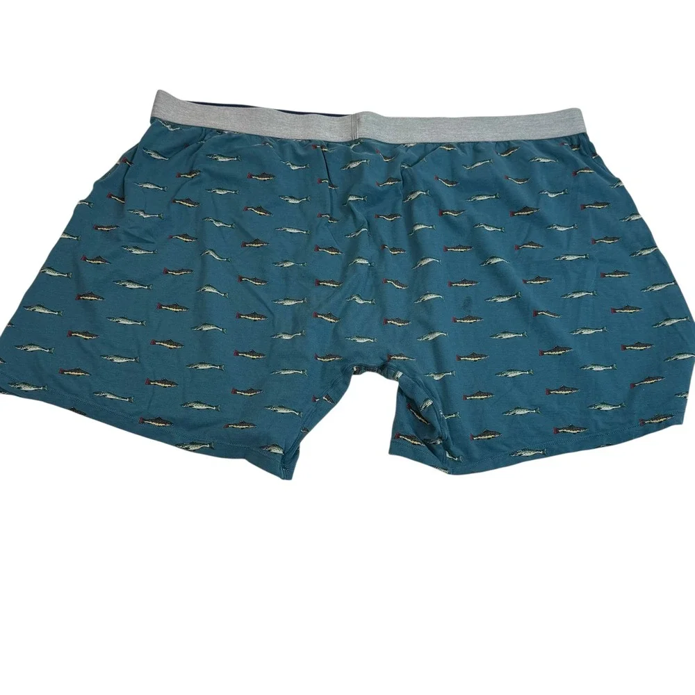 Tommy John Cool Cotton Boxer Briefs 2XL Teal Blue Trout Fish‎ Print Underwear